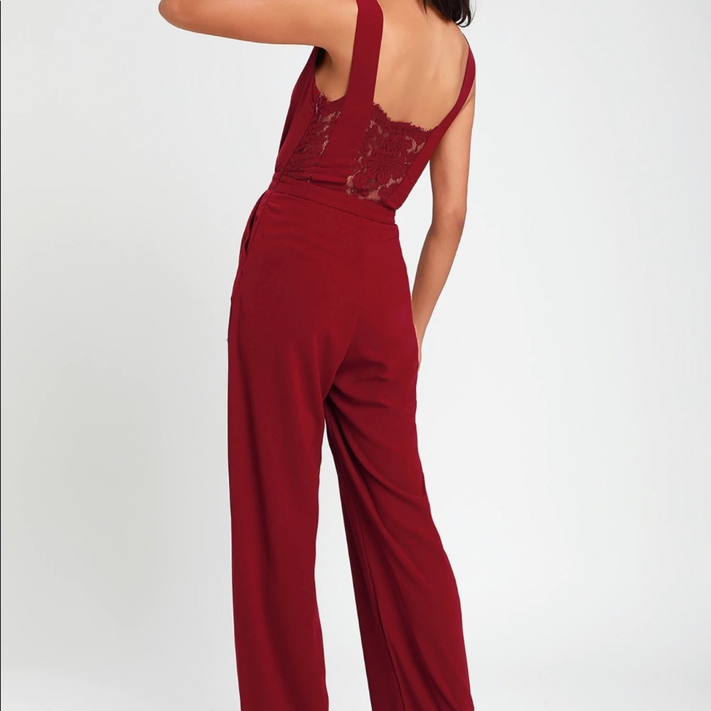 Lulu’s red lace back jumpsuit